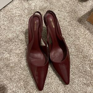 PrettyLittleThing Cherry Red Pu Point Toe Sling Back High Heeled Courts